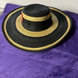Karen Keith Black/tan straw hat - OS